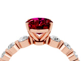 Rose gold Oval Cut Solitaire Garnet Ring with Pave Band and Four-Prong Setting_4
