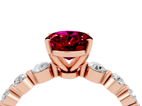 Rose gold Oval Cut Solitaire Garnet Ring with Pave Band and Four-Prong Setting_4
