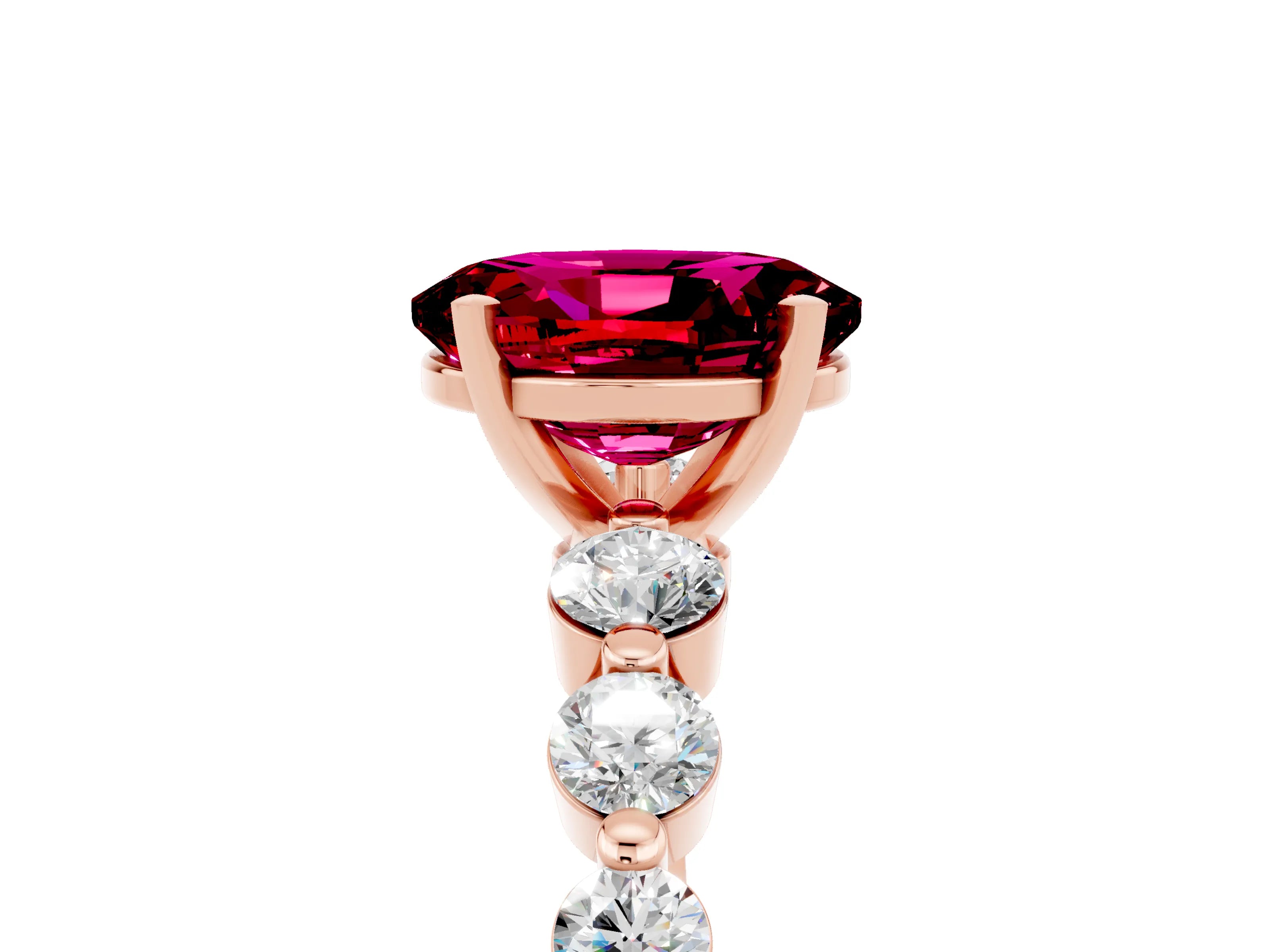 Rose gold Oval Cut Solitaire Garnet Ring with Pave Band and Four-Prong Setting_5
