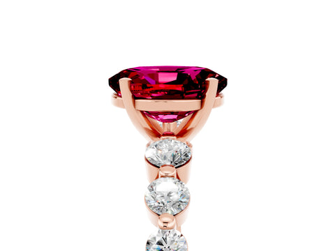 Rose gold Oval Cut Solitaire Garnet Ring with Pave Band and Four-Prong Setting_5