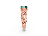 Rose gold Oval Cut Solitaire Green Sapphire Leaf-Inspired Vine Band Ring with Prong Setting_2