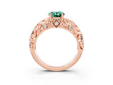 Rose gold Oval Cut Solitaire Green Sapphire Leaf-Inspired Vine Band Ring with Prong Setting_3