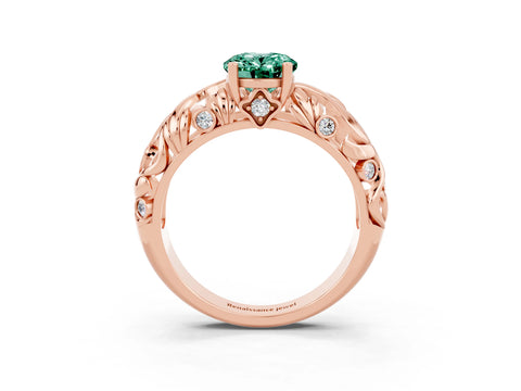 Rose gold Oval Cut Solitaire Green Sapphire Leaf-Inspired Vine Band Ring with Prong Setting_3