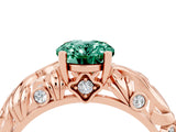 Rose gold Oval Cut Solitaire Green Sapphire Leaf-Inspired Vine Band Ring with Prong Setting_4