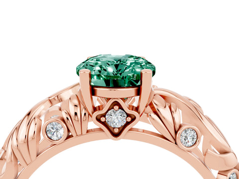 Rose gold Oval Cut Solitaire Green Sapphire Leaf-Inspired Vine Band Ring with Prong Setting_4