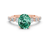 Rose gold Oval Cut Solitaire Green Sapphire Ring with Pave Band and Four-Prong Setting