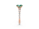 Rose gold Oval Cut Solitaire Green Sapphire Ring with Pave Band and Four-Prong Setting_2