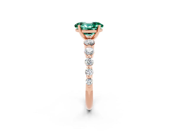 Rose gold Oval Cut Solitaire Green Sapphire Ring with Pave Band and Four-Prong Setting