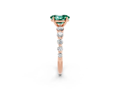 Rose gold Oval Cut Solitaire Green Sapphire Ring with Pave Band and Four-Prong Setting_2