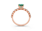 Rose gold Oval Cut Solitaire Green Sapphire Ring with Pave Band and Four-Prong Setting_3
