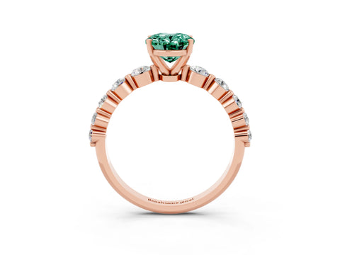 Rose gold Oval Cut Solitaire Green Sapphire Ring with Pave Band and Four-Prong Setting_3