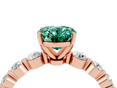 Rose gold Oval Cut Solitaire Green Sapphire Ring with Pave Band and Four-Prong Setting_4
