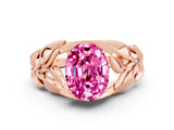 Rose gold Oval Cut Solitaire Leaf-Inspired Engagement Ring with Prong Setting