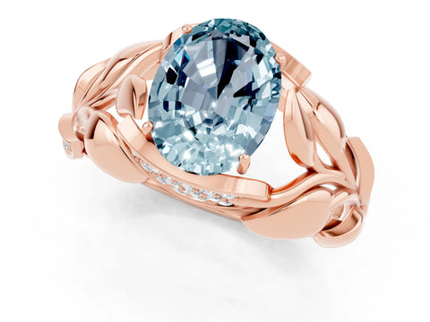 Rose gold Oval Cut Solitaire Leaf-Inspired Engagement Ring with Prong Setting_1