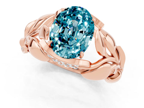 Rose gold Oval Cut Solitaire Leaf-Inspired Engagement Ring with Prong Setting_1
