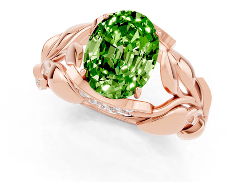 Rose gold Oval Cut Solitaire Leaf-Inspired Engagement Ring with Prong Setting_1