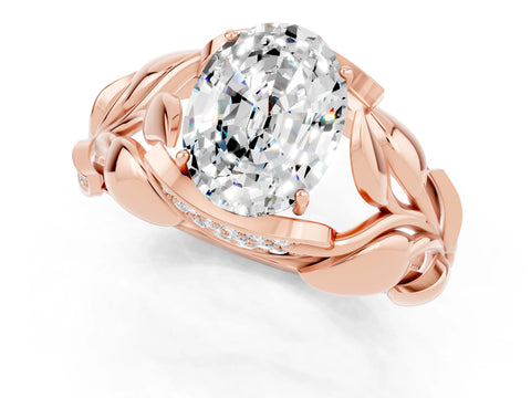 Rose gold Oval Cut Solitaire Leaf-Inspired Engagement Ring with Prong Setting_1
