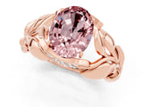 Rose gold Oval Cut Solitaire Leaf-Inspired Engagement Ring with Prong Setting_1
