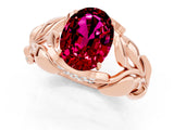 Rose gold Oval Cut Solitaire Leaf-Inspired Engagement Ring with Prong Setting_1
