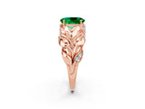 Rose gold Oval Cut Solitaire Leaf-Inspired Engagement Ring with Prong Setting_2