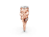 Rose gold Oval Cut Solitaire Leaf-Inspired Engagement Ring with Prong Setting_21