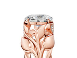 Rose gold Oval Cut Solitaire Leaf-Inspired Engagement Ring with Prong Setting_24