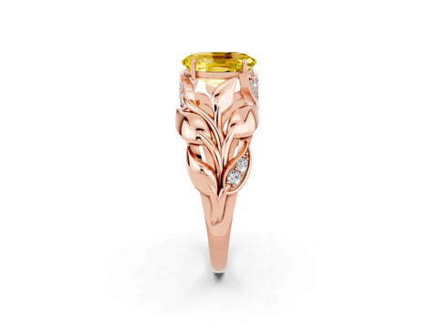 Rose gold Oval Cut Solitaire Leaf-Inspired Engagement Ring with Prong Setting_2