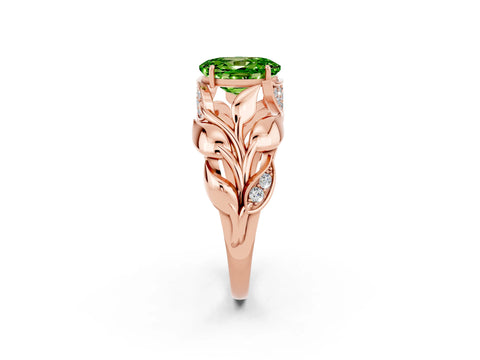 Rose gold Oval Cut Solitaire Leaf-Inspired Engagement Ring with Prong Setting_2