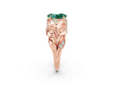 Rose gold Oval Cut Solitaire Leaf-Inspired Engagement Ring with Prong Setting_2