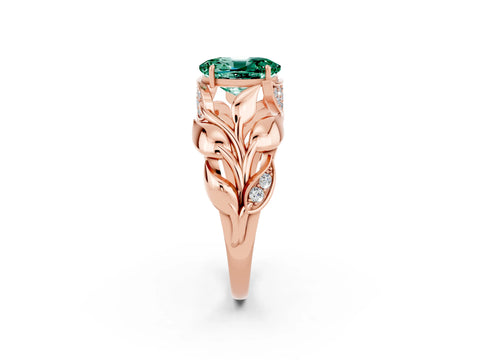Rose gold Oval Cut Solitaire Leaf-Inspired Engagement Ring with Prong Setting_2