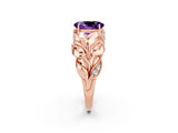 Rose gold Oval Cut Solitaire Leaf-Inspired Engagement Ring with Prong Setting_2