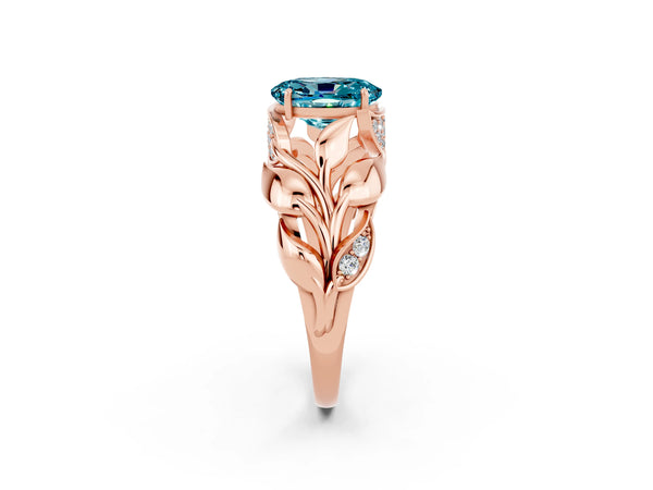 Rose gold Oval Cut Solitaire Leaf-Inspired Engagement Ring with Prong Setting