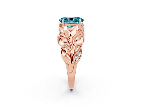 Rose gold Oval Cut Solitaire Leaf-Inspired Engagement Ring with Prong Setting_2