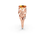 Rose gold Oval Cut Solitaire Leaf-Inspired Engagement Ring with Prong Setting_2