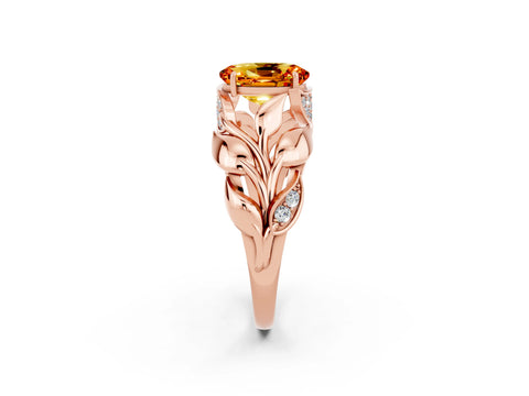 Rose gold Oval Cut Solitaire Leaf-Inspired Engagement Ring with Prong Setting_2