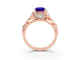 Rose gold Oval Cut Solitaire Leaf-Inspired Engagement Ring with Prong Setting_3