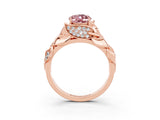 Rose gold Oval Cut Solitaire Leaf-Inspired Engagement Ring with Prong Setting_3