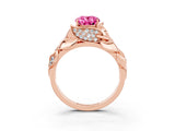 Rose gold Oval Cut Solitaire Leaf-Inspired Engagement Ring with Prong Setting_3