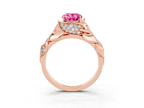 Rose gold Oval Cut Solitaire Leaf-Inspired Engagement Ring with Prong Setting_3