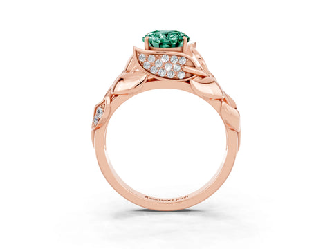 Rose gold Oval Cut Solitaire Leaf-Inspired Engagement Ring with Prong Setting_3