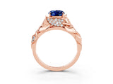 Rose gold Oval Cut Solitaire Leaf-Inspired Engagement Ring with Prong Setting_3