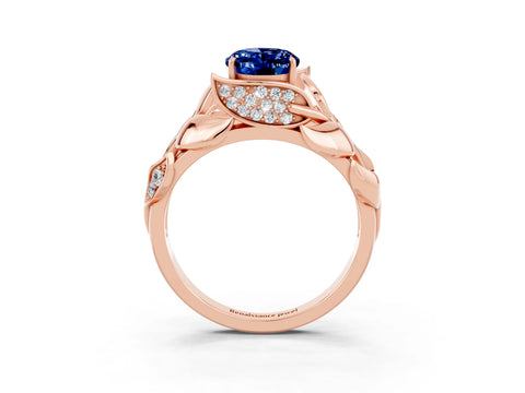 Rose gold Oval Cut Solitaire Leaf-Inspired Engagement Ring with Prong Setting_3