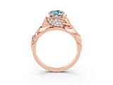 Rose gold Oval Cut Solitaire Leaf-Inspired Engagement Ring with Prong Setting_3