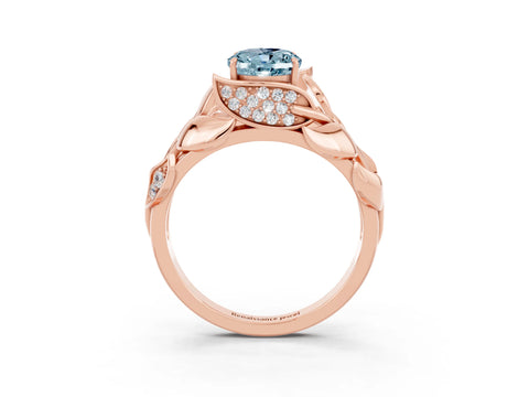 Rose gold Oval Cut Solitaire Leaf-Inspired Engagement Ring with Prong Setting_3