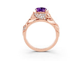 Rose gold Oval Cut Solitaire Leaf-Inspired Engagement Ring with Prong Setting_3