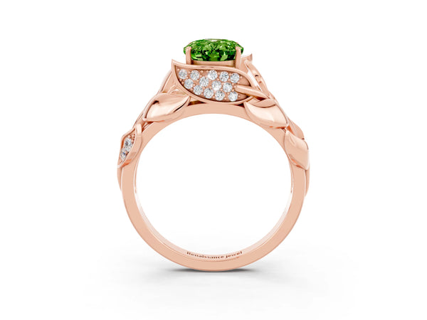 Rose gold Oval Cut Solitaire Leaf-Inspired Engagement Ring with Prong Setting