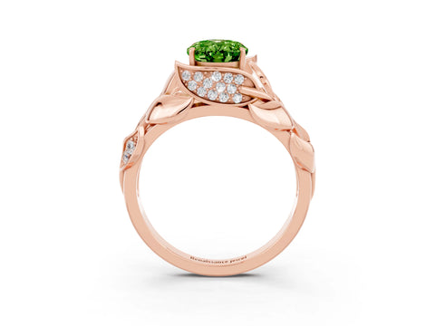 Rose gold Oval Cut Solitaire Leaf-Inspired Engagement Ring with Prong Setting_3