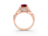Rose gold Oval Cut Solitaire Leaf-Inspired Engagement Ring with Prong Setting_3