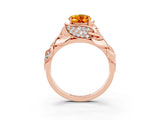 Rose gold Oval Cut Solitaire Leaf-Inspired Engagement Ring with Prong Setting_3