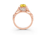 Rose gold Oval Cut Solitaire Leaf-Inspired Engagement Ring with Prong Setting_3